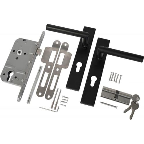 RVS luxe deurbeslagset SKG keurmerk met slotkast cilinder/slot zwart