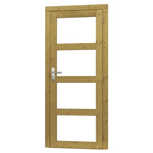 Vuren enkel 4-ruits glasdeur rechts incl. kozijn 90x201 cm groen