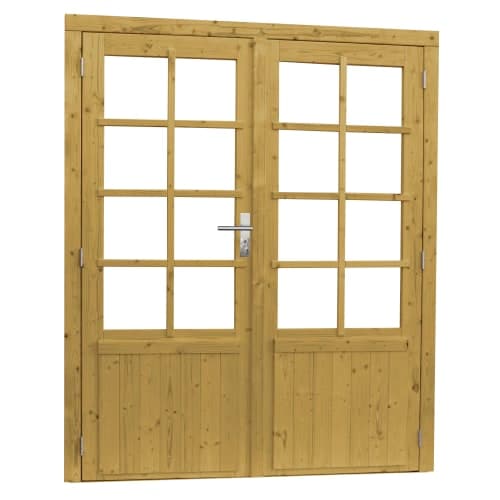 Vuren dubbele 8-ruits glasdeur incl. kozijn 168x201 cm groen