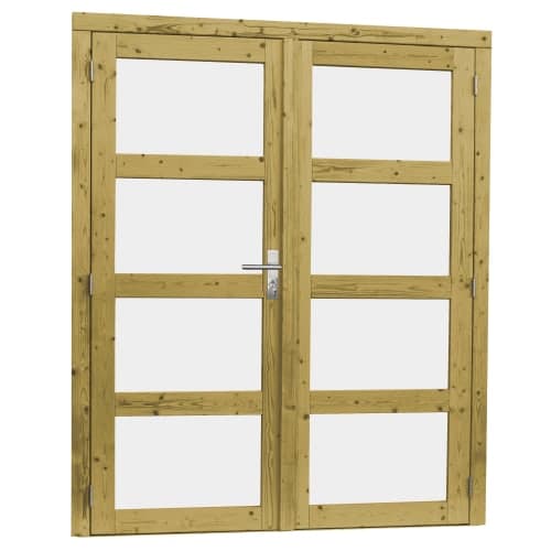 Vuren dubbele 4-ruits glasdeur incl. kozijn 168x201 cm groen