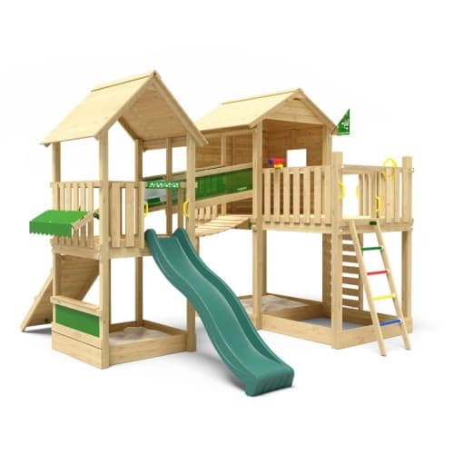 Grenen speeltoestel Farsund met donker groene glijbaan geïmpregneerd