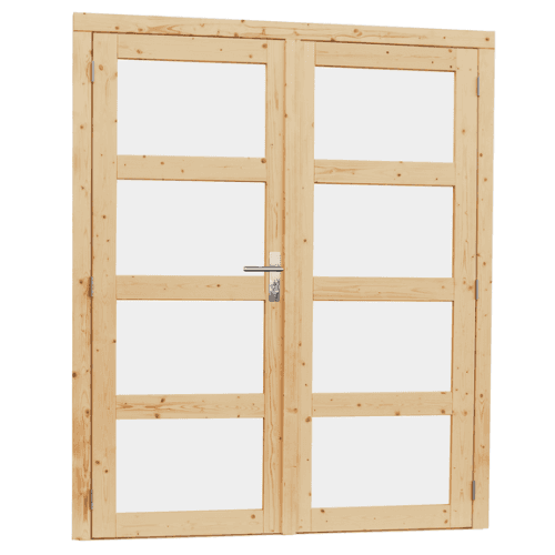 Vuren dubbele 4-ruits glasdeur incl. kozijn 168x201 cm onbehandeld