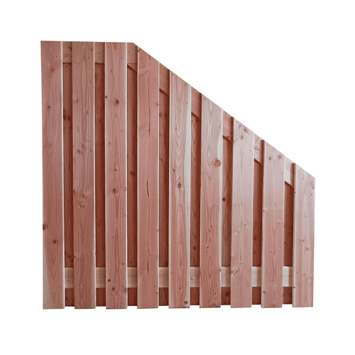 Douglas geschaafd plankenscherm 16 mm 180x180-90 cm verticaal 4 recht dan aflopend onbehandeld 19 planks