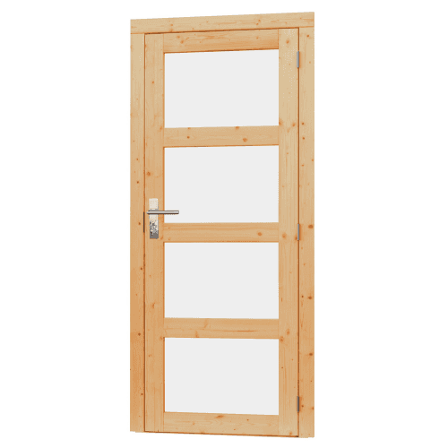Vuren enkel 4-ruits glasdeur rechts incl. kozijn 90x201 cm onbehandeld