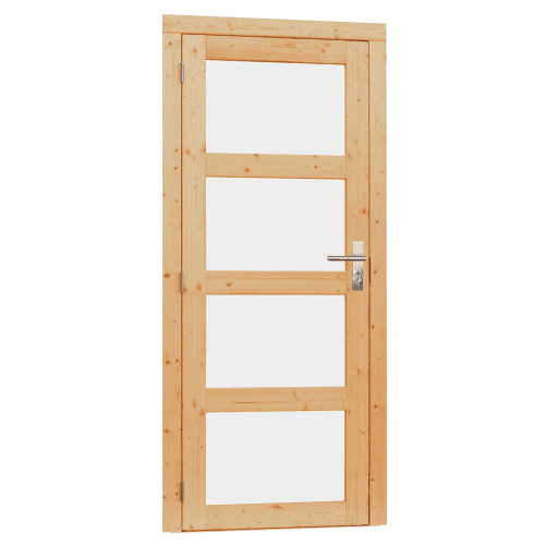 Vuren enkele 4-ruits glasdeur links incl. kozijn 90x201 cm onbehandeld